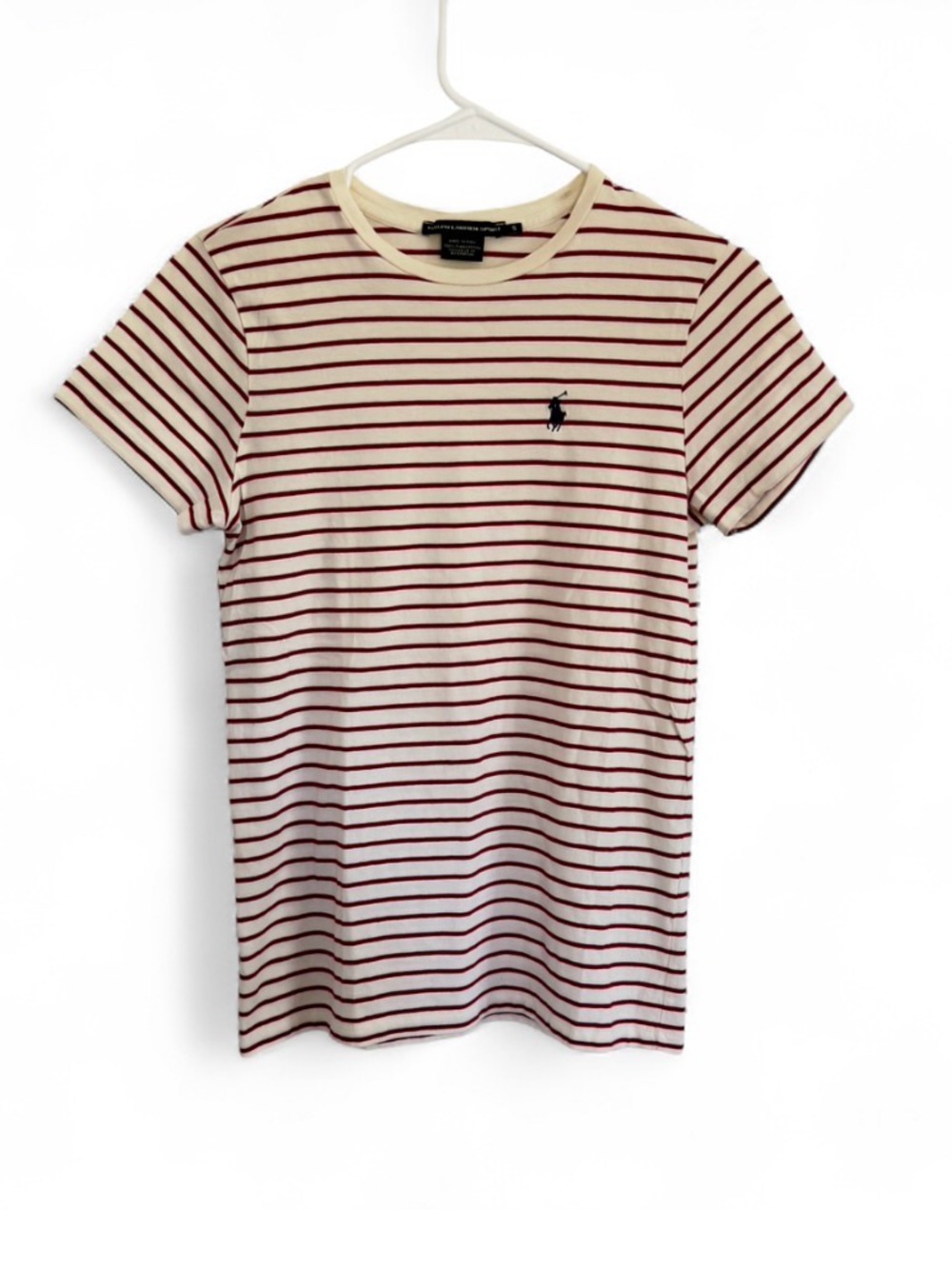 Ralph Lauren Sport Women’s Top 100% Pima Cotton Striped Pony Ecru Magenta Small